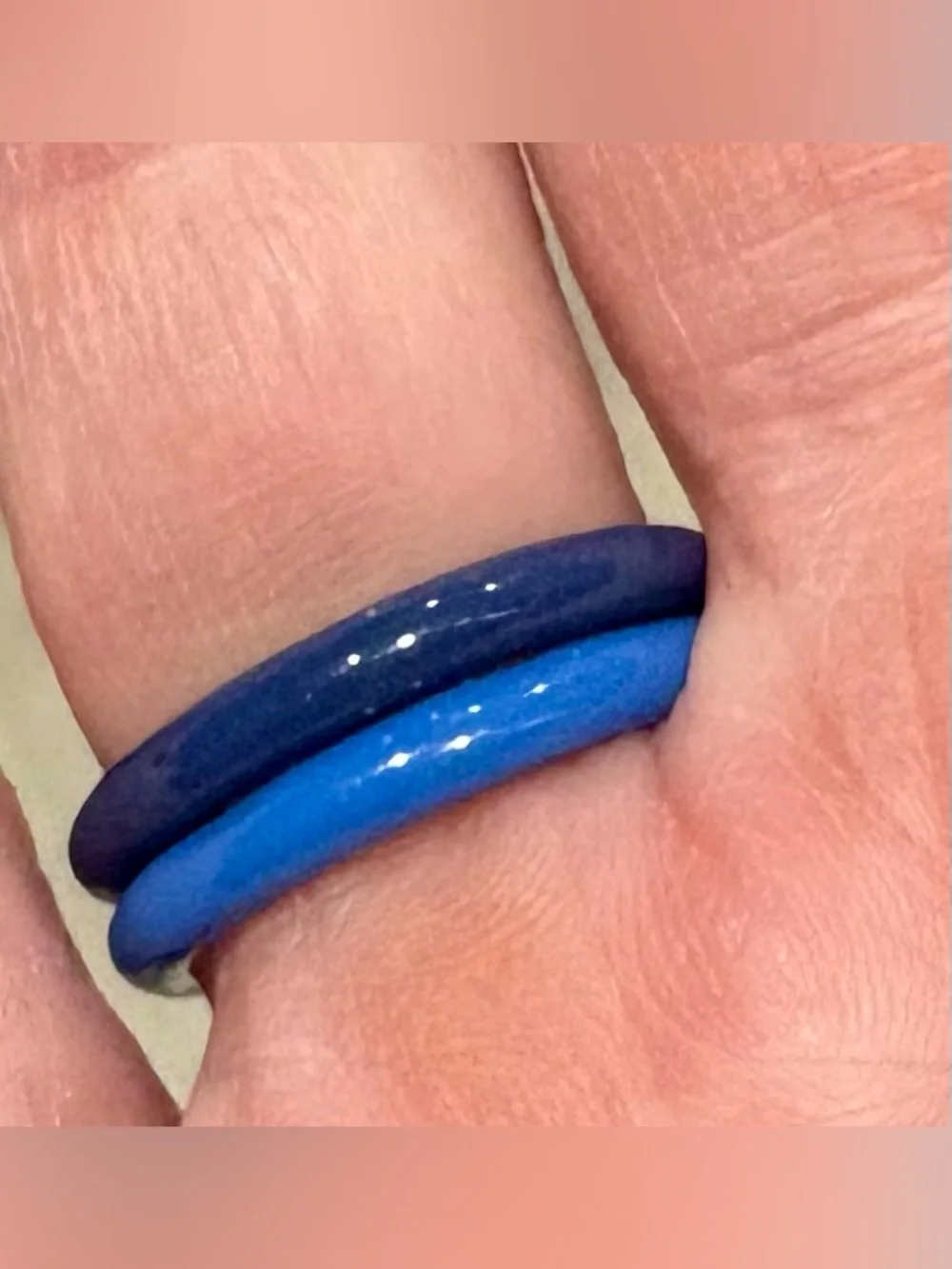 Vintage Blue Enamel Stacking Ring Set Rhinestone Bands Size 7 Pair